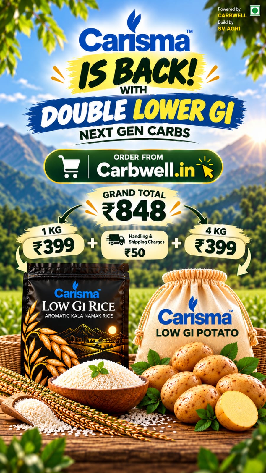 Carisma Double Lower GI Standard Combo: Lower GI Rice + Lower GI Potato